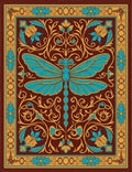 Ornate Teal Dragonfly Floral Medallion Rug