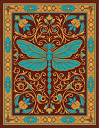 Ornate Teal Dragonfly Floral Medallion Rug