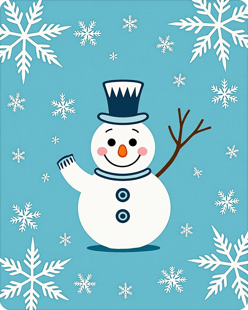Charming Blue Snowman Snowflake Winter Rug