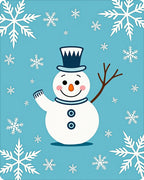 Charming Blue Snowman Snowflake Winter Rug