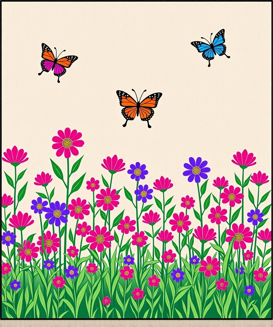 Whimsical Butterflies Amidst Floral Garden Rug
