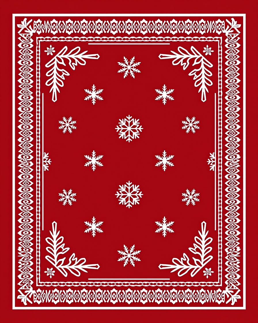 Crimson Snowflakes Intricate Border Rug