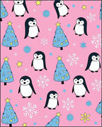 Cute Pink Penguin Christmas Tree Snowflakes Rug