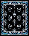 Black White Blue Floral Medallion Border Rug