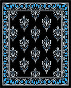 Black White Blue Floral Medallion Border Rug