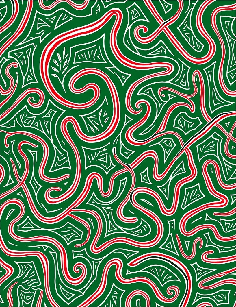 Whimsical Green Red Swirl Lines Rug