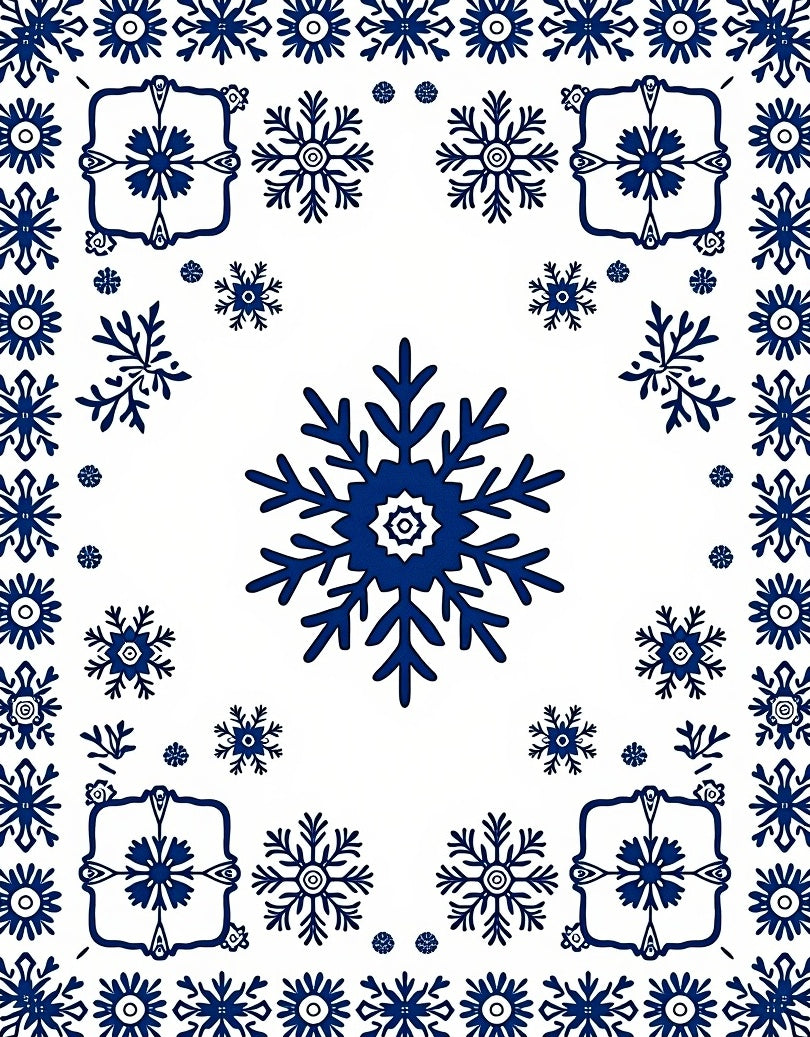 Dark Blue Snowflake Medallion Collection Rug