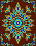 Symmetrical Blue Yellow Feather Medallion Rug