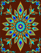 Symmetrical Blue Yellow Feather Medallion Rug
