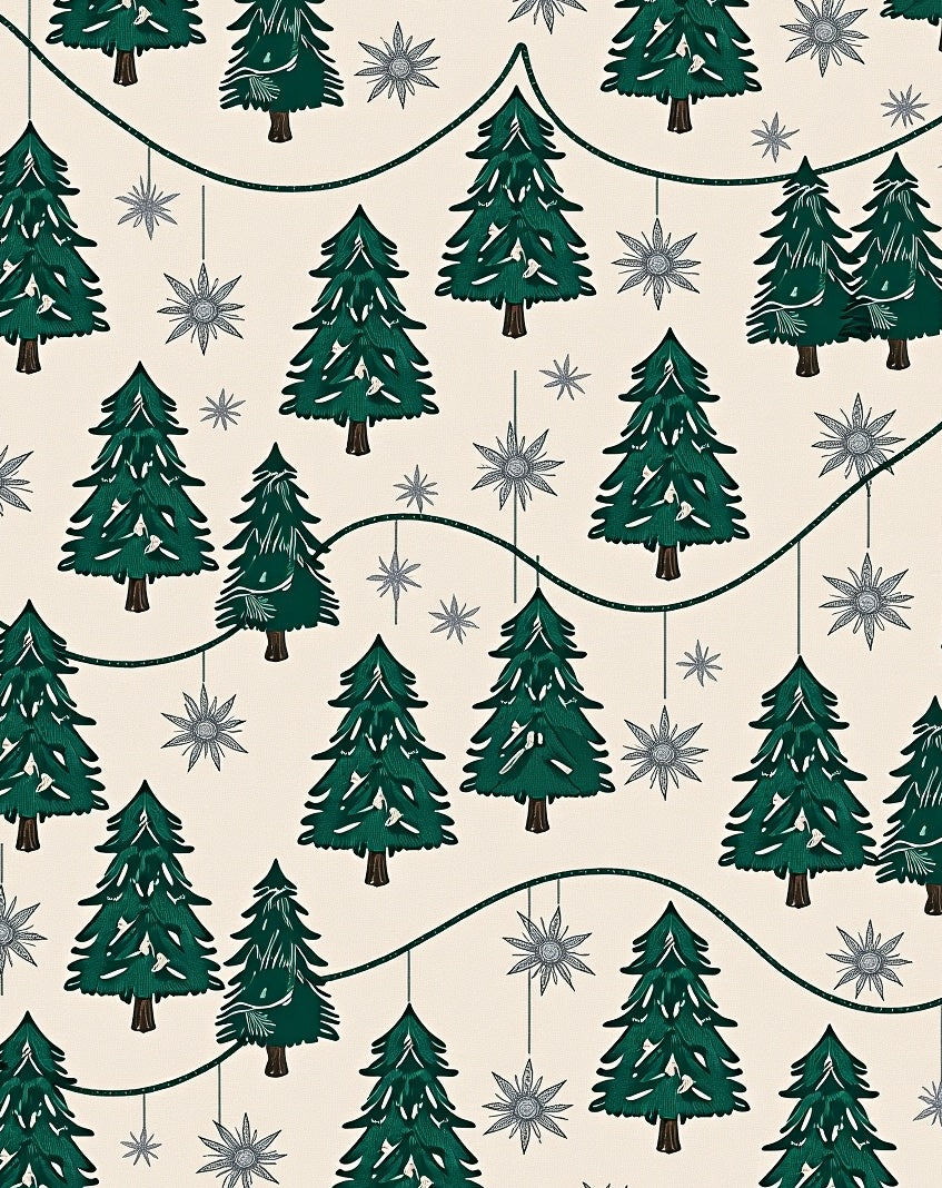 Cream Emerald Pine Snowflake Garland Rug