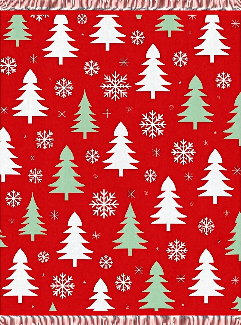 Festive Red Evergreen Snowflake Trees Rug