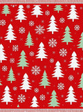 Festive Red Evergreen Snowflake Trees Rug