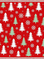 Festive Red Evergreen Snowflake Trees Rug