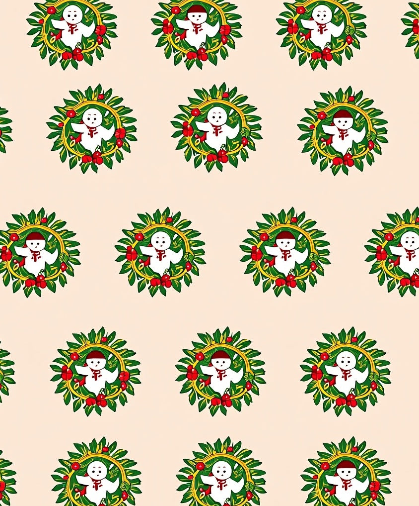 Festive Snowman Wreath Circle Repeats Rug