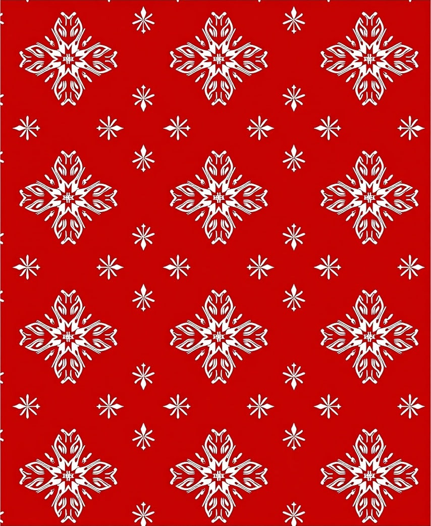 Red White Snowflake Tile Rug