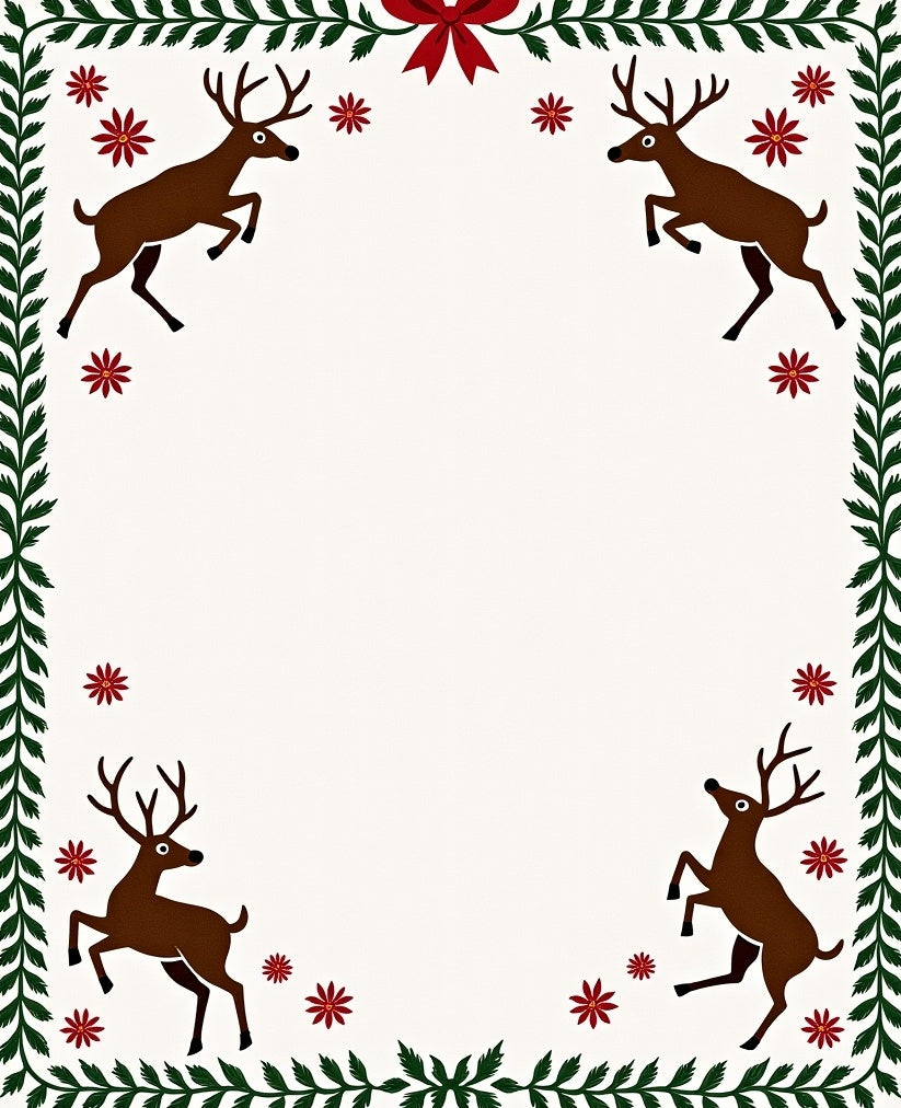 Brown Reindeer Red Floral Green Border Rug