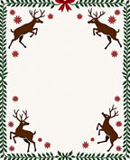 Brown Reindeer Red Floral Green Border Rug