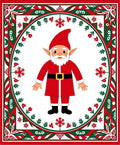 Festive Red Green Gnome Snowflake Border Rug