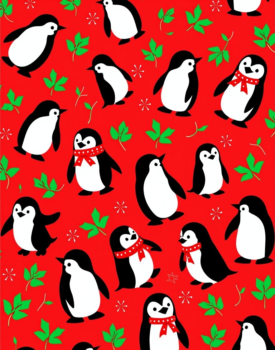 Festive Red Penguin Scatterground Rug