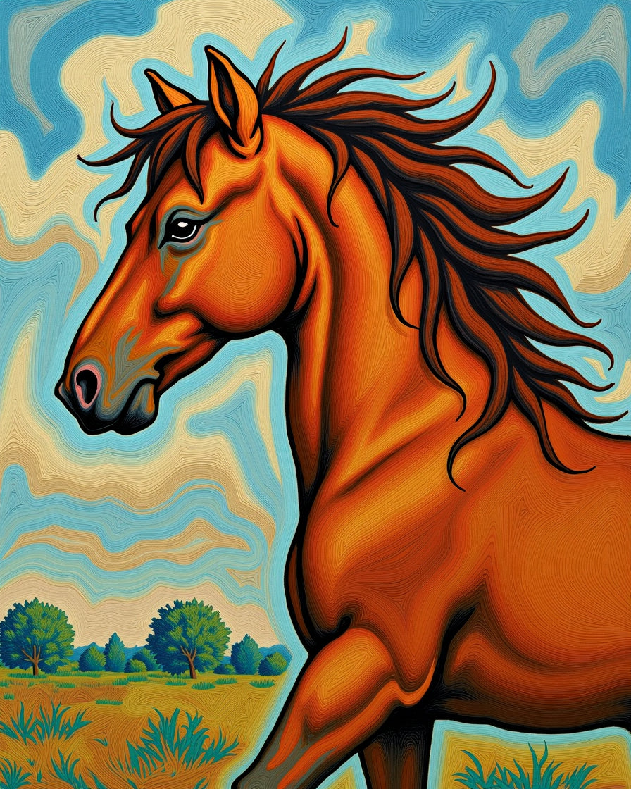 Vibrant Equine Running Through Field Rug