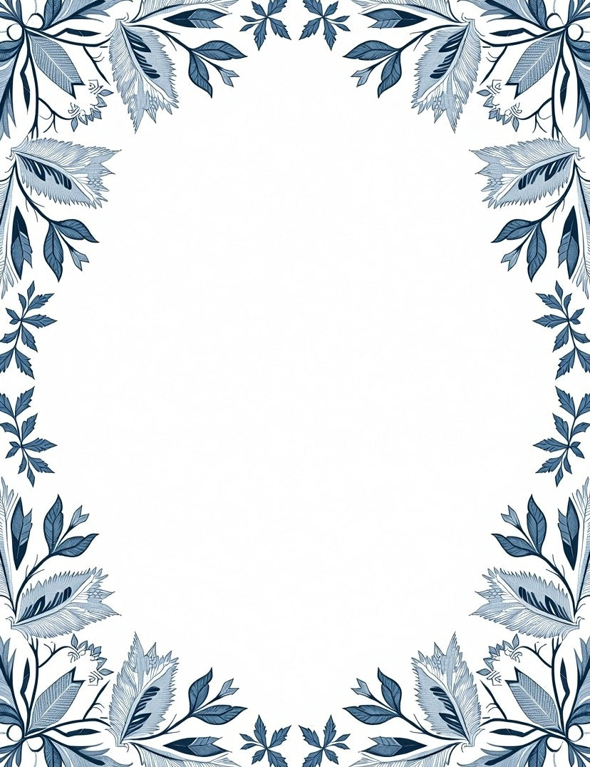 Vintage Blue Floral Leaf Border Rug