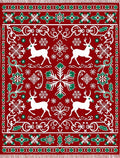 Red Festive Reindeer Snowflakes Border Rug
