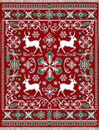 Red Festive Reindeer Snowflakes Border Rug
