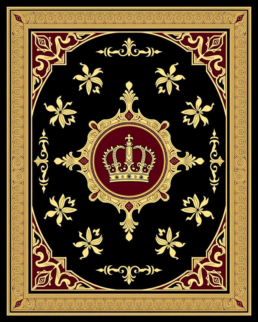 Regal Gold Crown Black Burgundy Rug