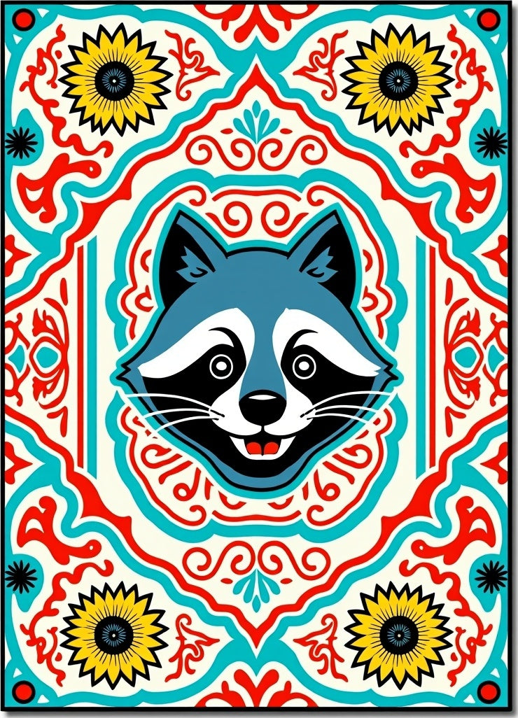 Cute Raccoon Floral Medallion Rug