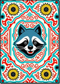 Cute Raccoon Floral Medallion Rug