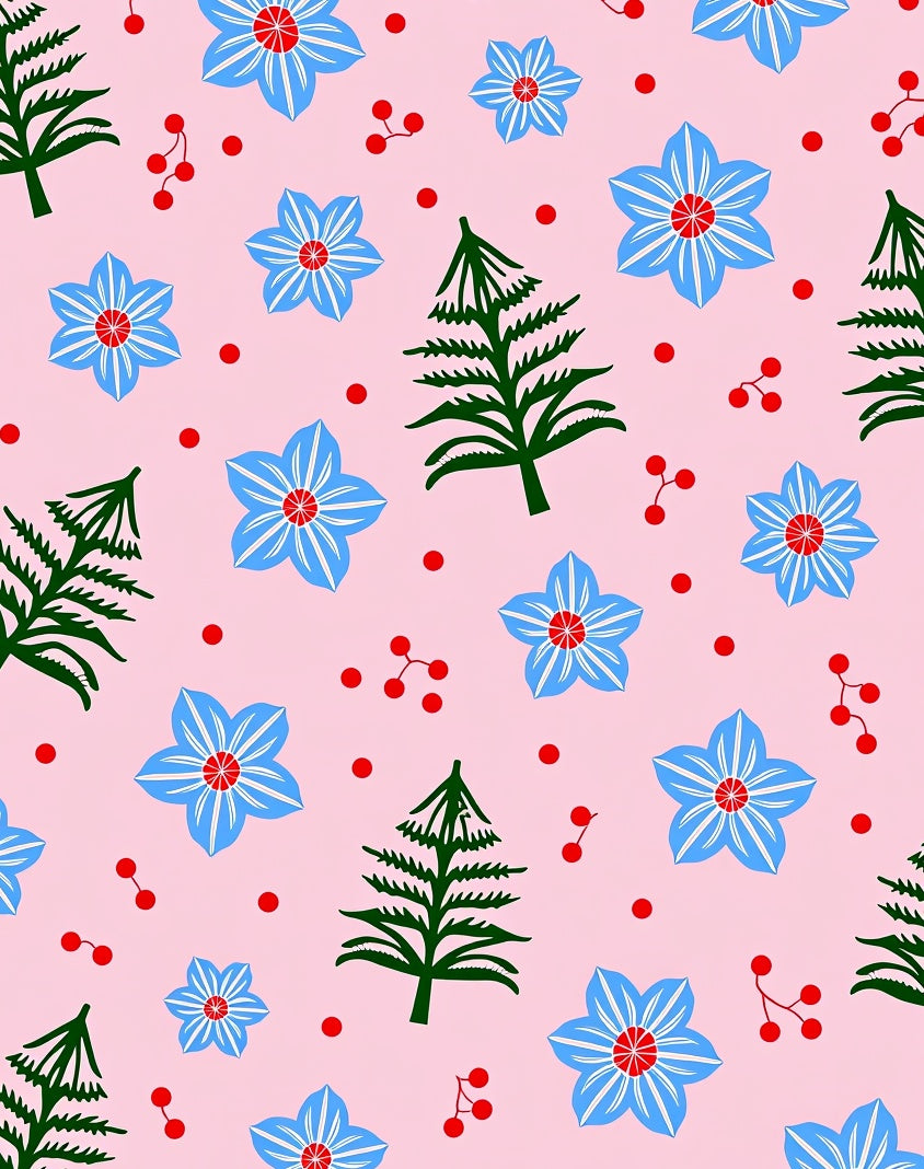Pink Blue Floral Forest Holiday Rug