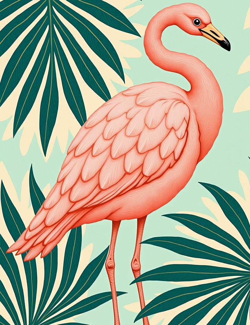 Pink Flamingo Tropical Leaf Arrangement Rug