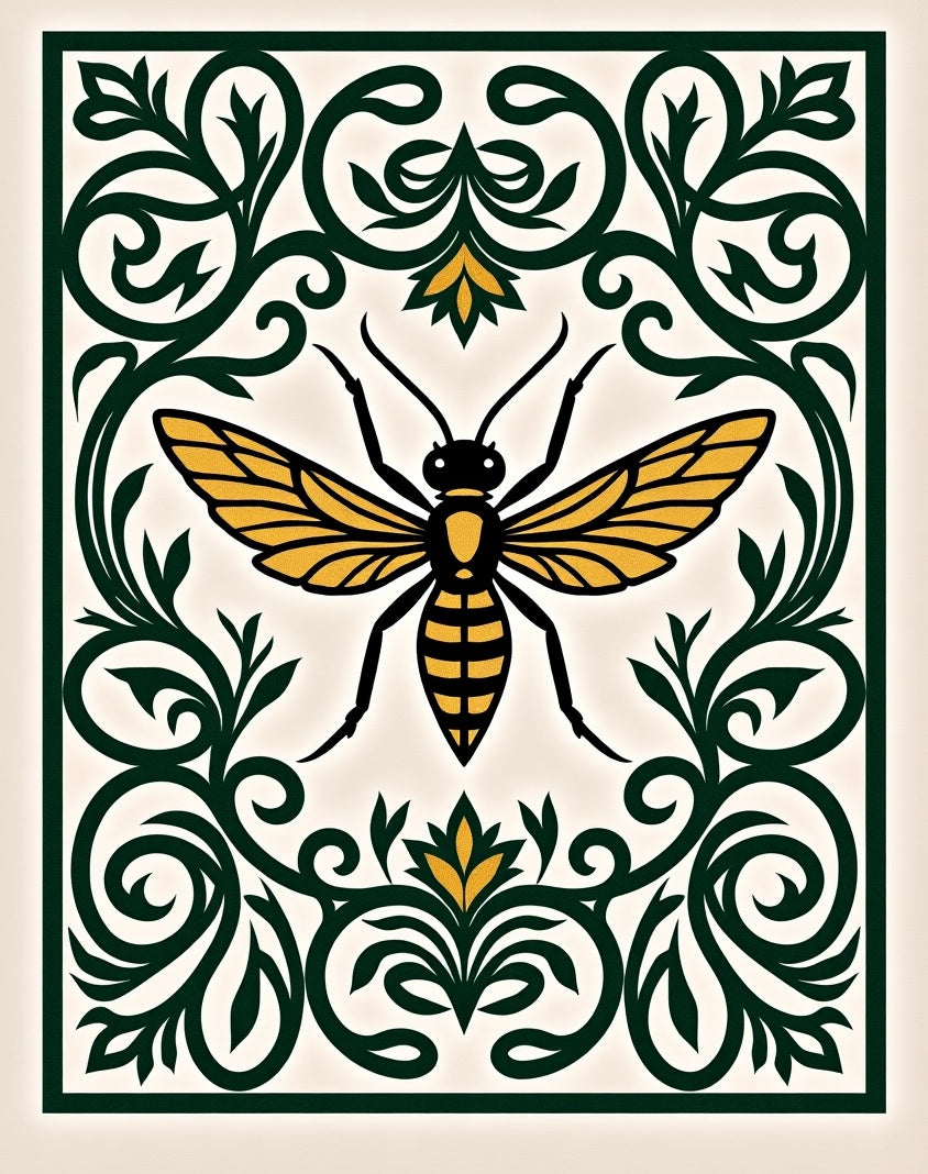 Golden Wasp Floral Frame Rug
