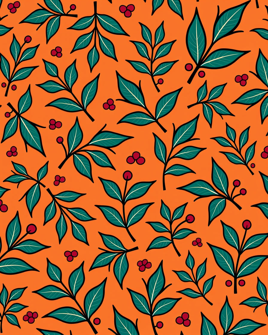 Orange Green Leaf Berry Scatter Rug