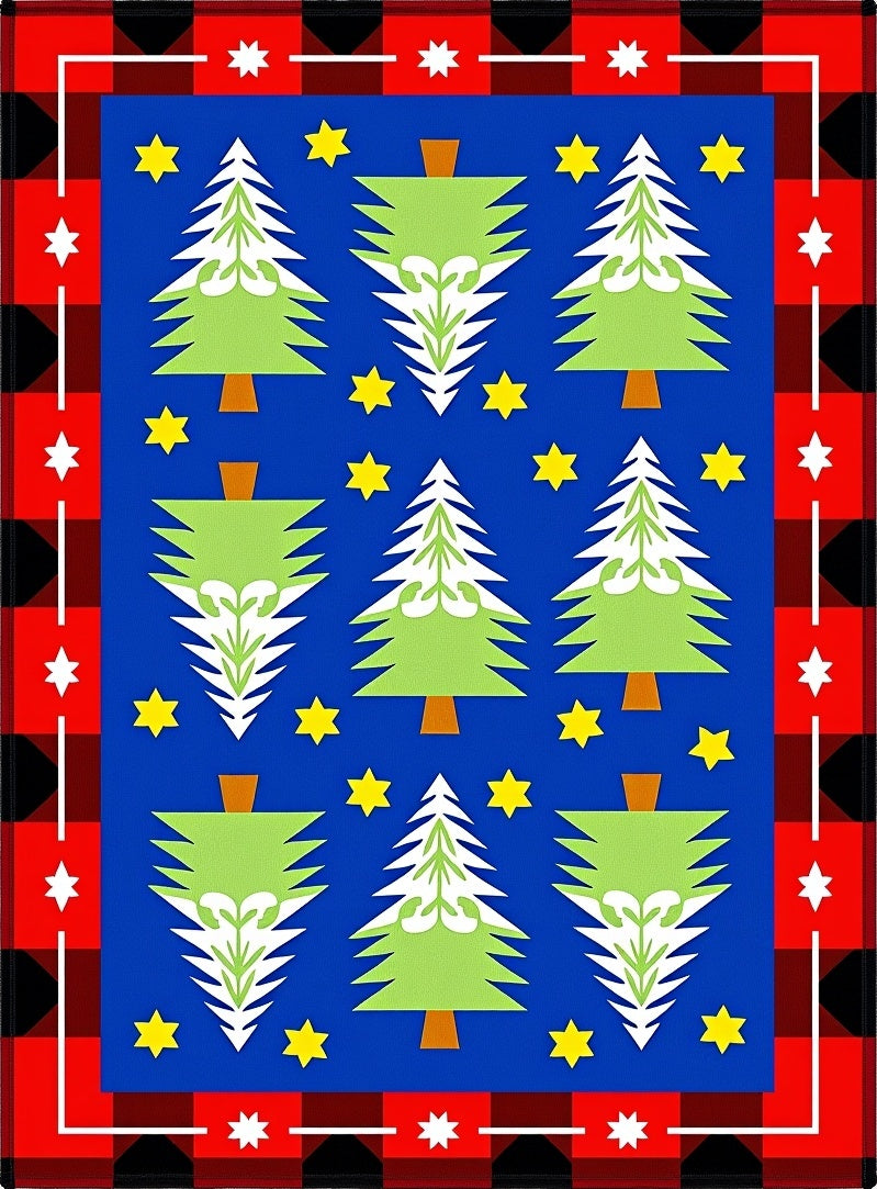 Red Buffalo Plaid Christmas Tree Stars Rug
