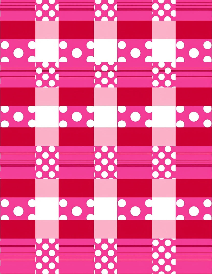 Pink Red Polka Dot Gingham Rug