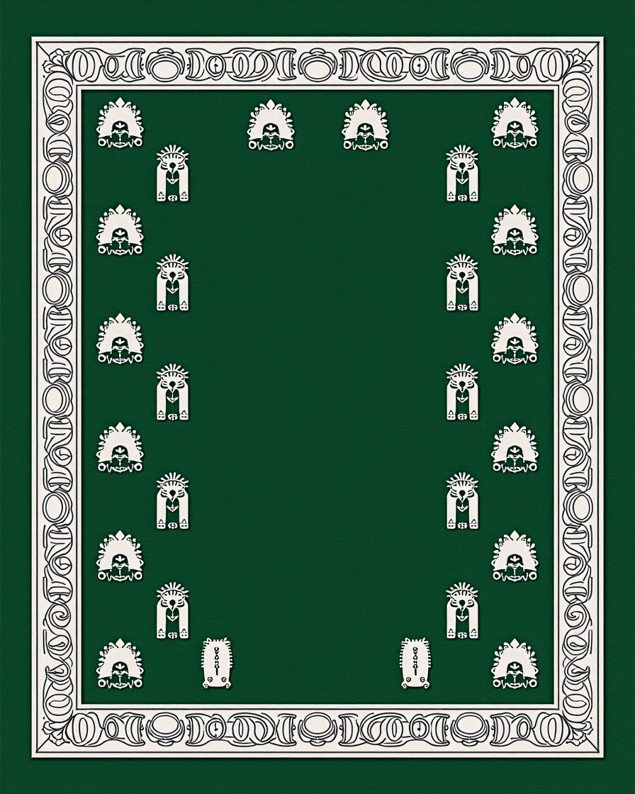 Emerald Green Tribal Crest Square Rug
