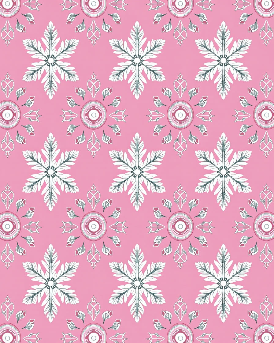 Pink Floral Snowflake Medallion Repeat Rug