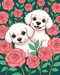Happy Puppies Pink Rose Garden Rug