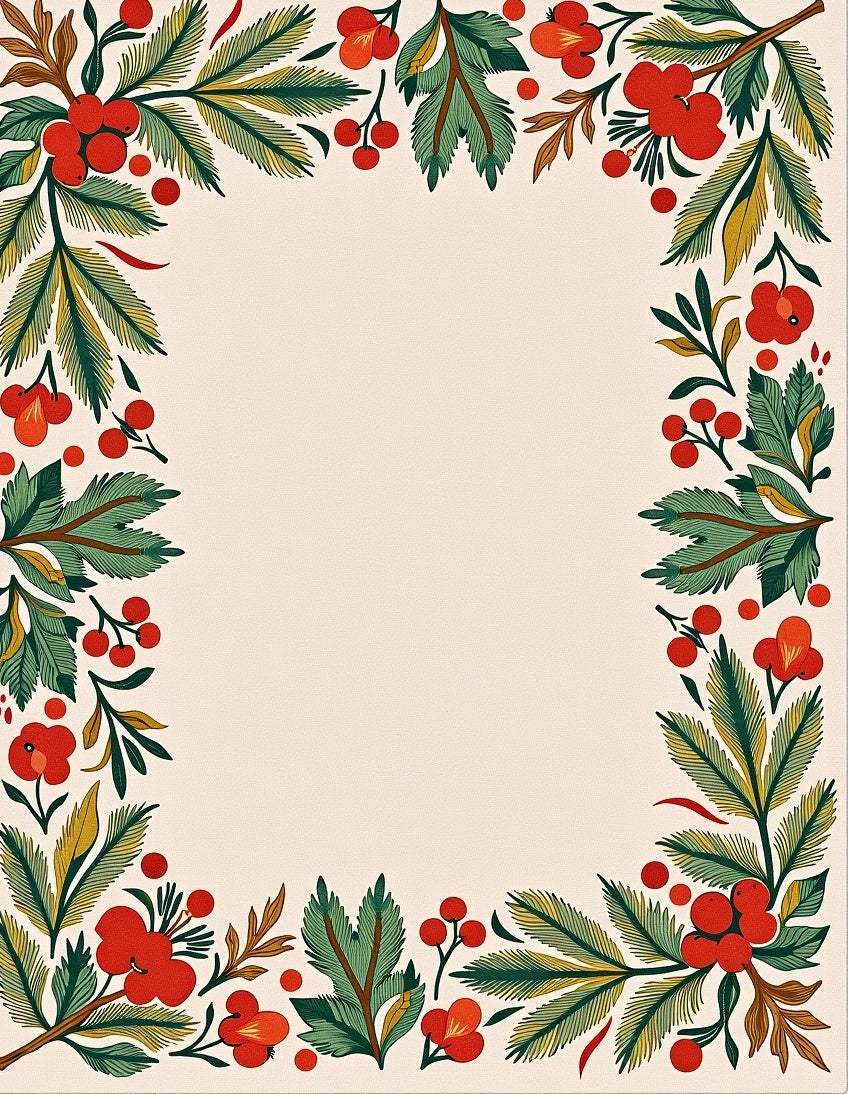 Red Berry Branch Foliage Border Rug