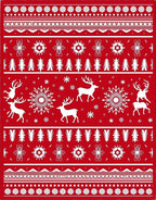 Red White Deer Snowflake Nordic Rug