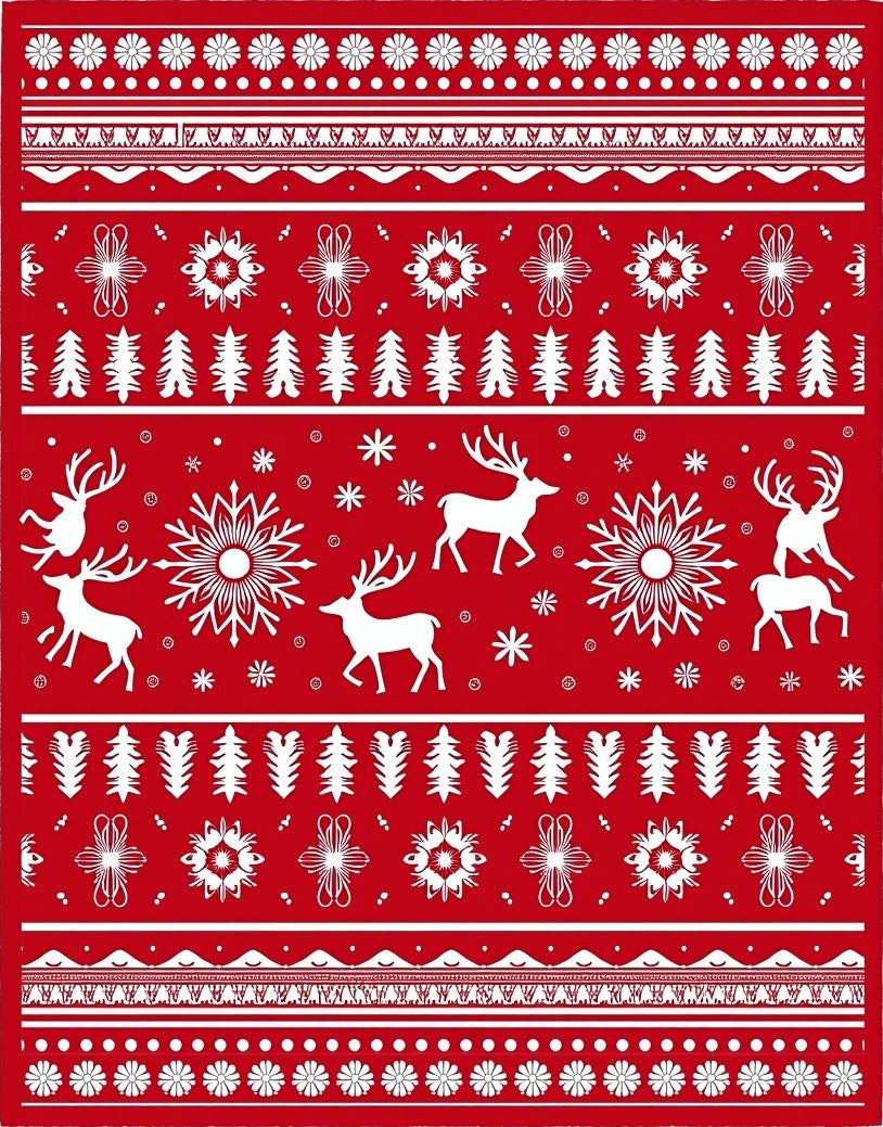 Red White Deer Snowflake Nordic Rug