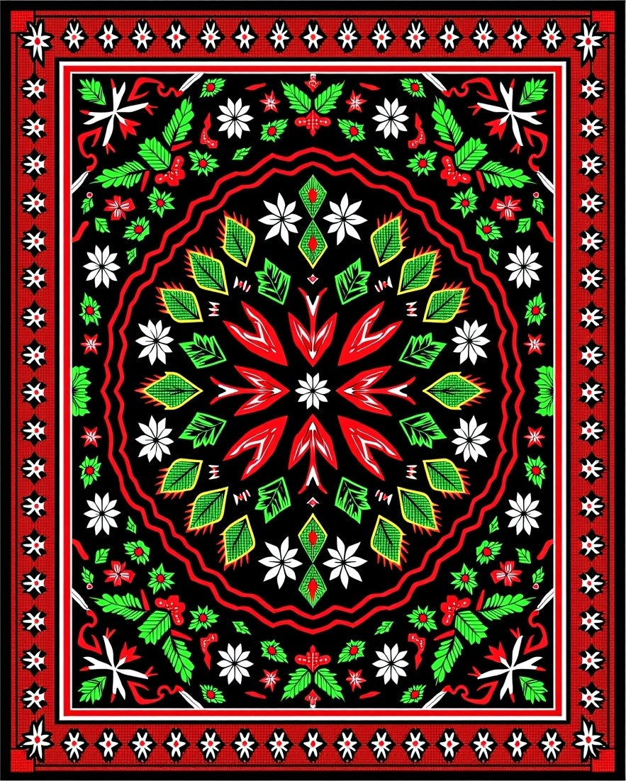Bold Red Emerald Floral Medallion Rug