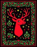 Red Deer And Star Floral Border Rug