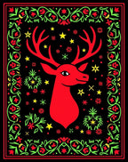 Red Deer And Star Floral Border Rug