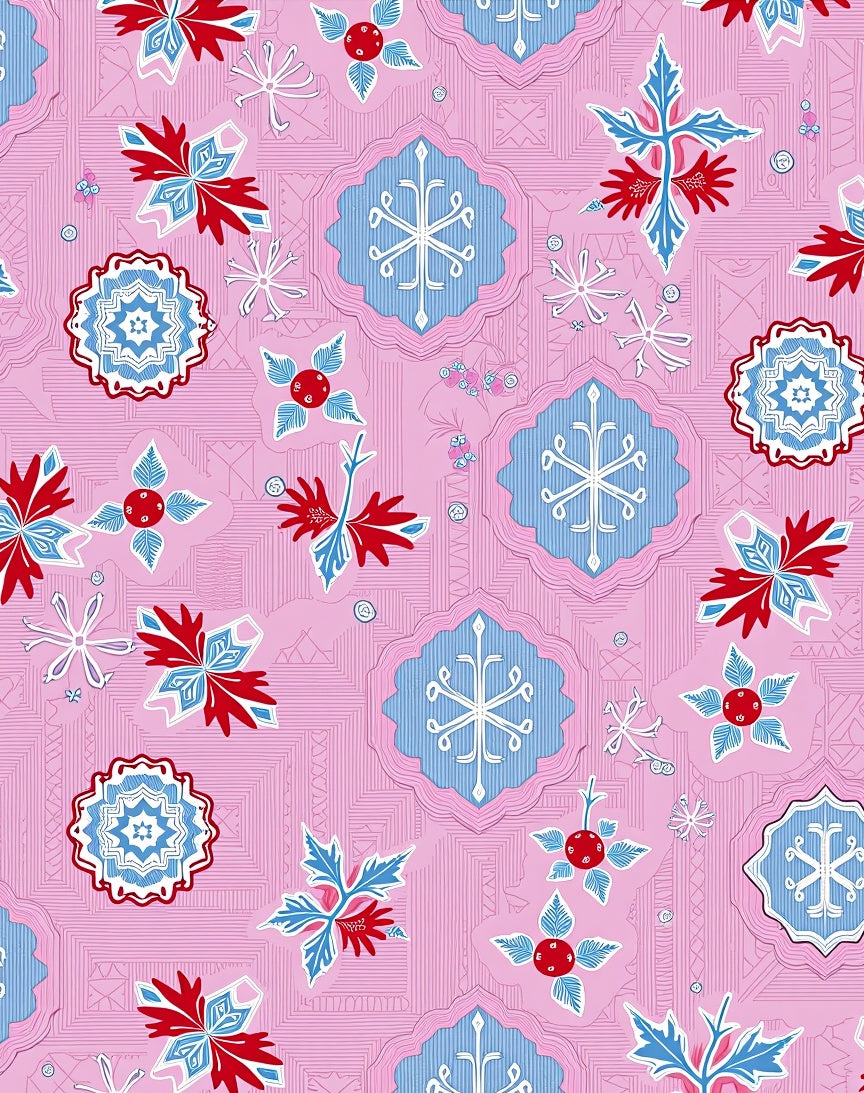 Pink Red Blue Floral Medallion Rug