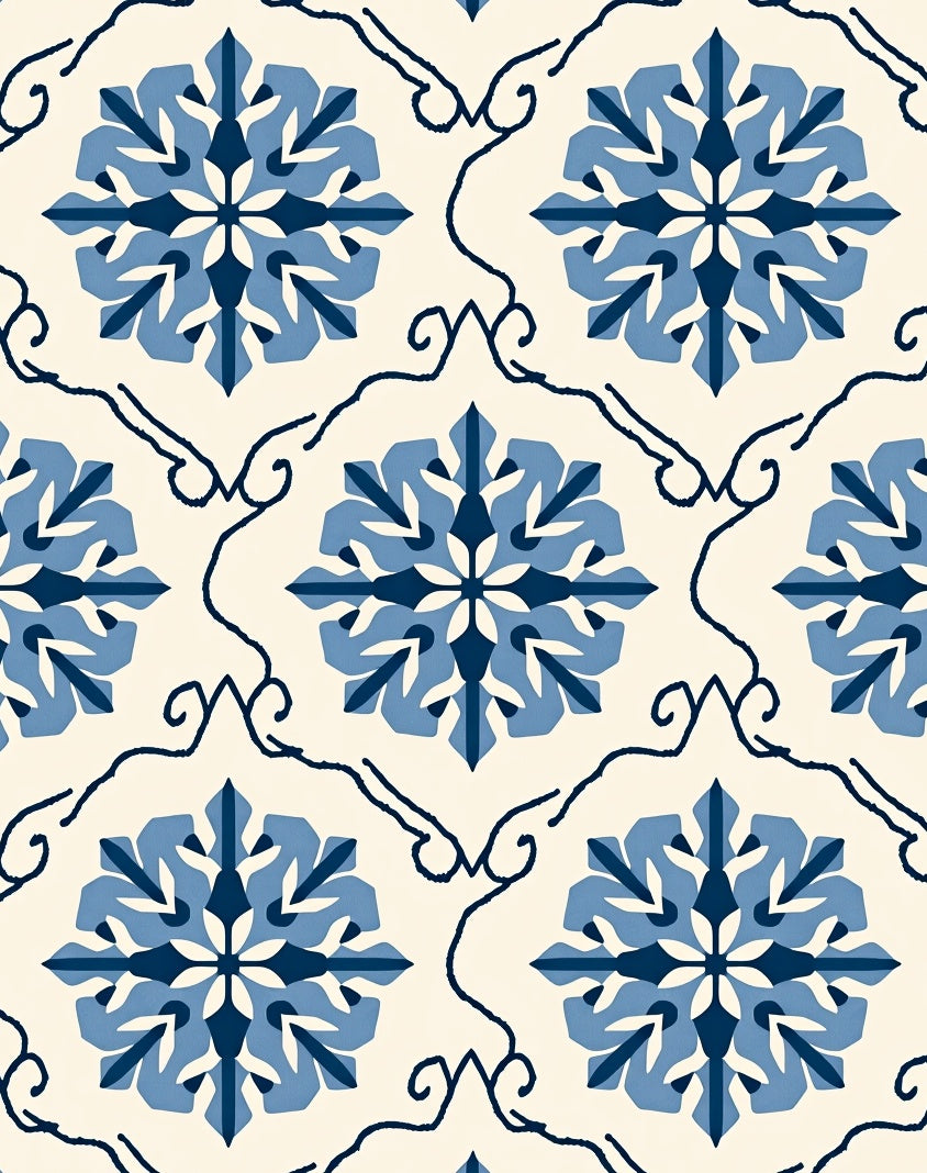 Indigo Blue Floral Medallion Cream Rug