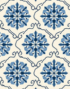 Indigo Blue Floral Medallion Cream Rug