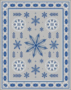 Gray Blue Snowflake Medallion Border Rug