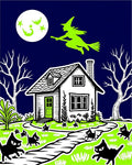 Nighttime Witch and Black Cat House Scene Rug